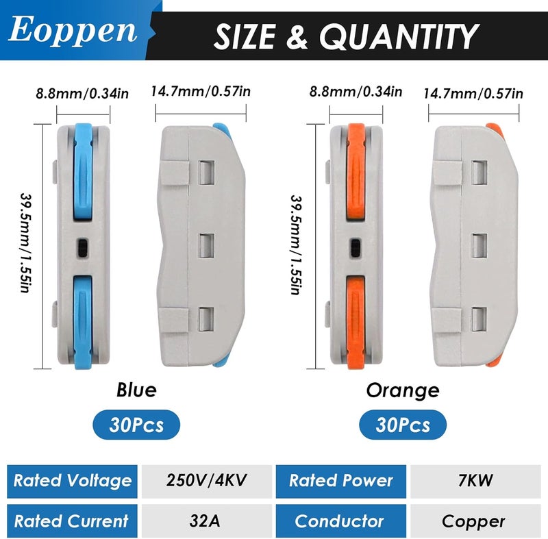 Eoppen 60Pcs Lever Wire Connectors 28-12 AWG Quick Connect Electrical Splicing Kit for Circuit Inline 1 in 1 out - Image 2